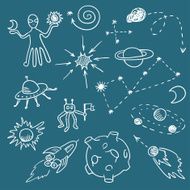 Set of doodle icons - space (vector)