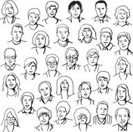 Set portrait business people draw line black white