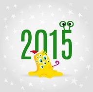 Christmas background with cute yellow monster