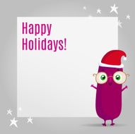 Christmas background with cute purple monster and space for text