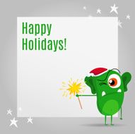 Christmas background with cute green monster and space for text
