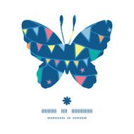 Vector colorful doodle bunting flags butterfly silhouette pattern frame