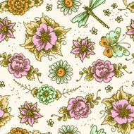 Vintage floral colored seamless pattern