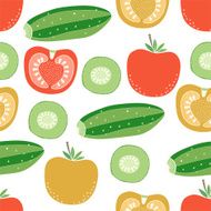 Seamless pattern of vegetables tomatoes and cucumbers