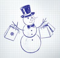 Cute snowman with shopping bags