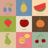 Doodle fruit icons in retro colors