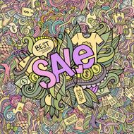 Sale cartoon hand lettering and doodles elements background