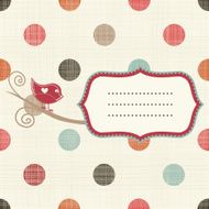 frame with bird on retro seamless colorful polka dots pattern