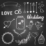 Cute wedding elements on the blacboard