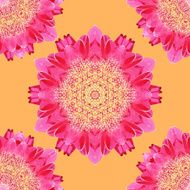 Symmetrical seamless pattern with red flowers