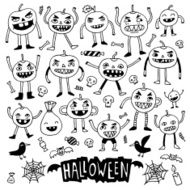 Halloween pumpkins doodle set Hand drawn vector illustration