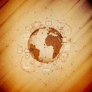 Set of doodle design illustration concepts for cooperation wooden background