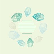 Circular pattern of cupcakes with chalks Sketches hand-drawn N2