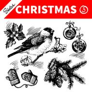Hand drawn sketch winter Christmas set N3