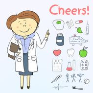 Health icons doodle ilustration woman doctor N4