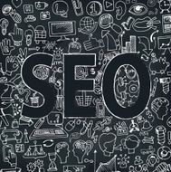 Doodle seo icons in word Sketchy chalkboard