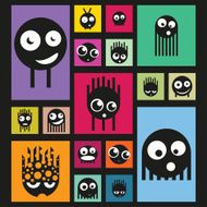 Set of funny monsters on bright background