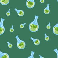 seamless pattern with flasks on a green background