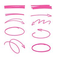 set of pink hand drawn arrows signs and highlighting elements N2