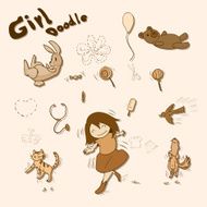 girl and friends vector doodle