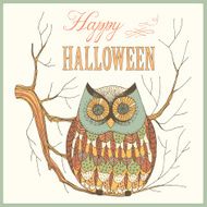 hand drawn halloween owl sitting on a twig