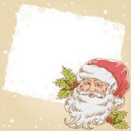 Christmas retro postcard with cute smiling Santa Claus