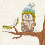 Christmas card of an owl in a hat N3
