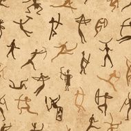 Rock paintings with ethnic people seamless pattern N3