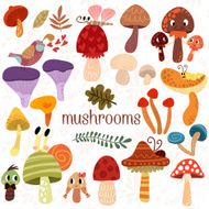 Bright different types of mushrooms set in vector N2