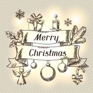 Merry Christmas hand drawn invitation card template N10