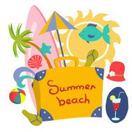 Colorful beach print with cartoon elements N2