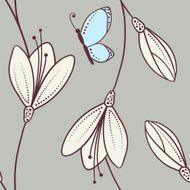 Handdrawn abstract floral seamless pattern with butterfly