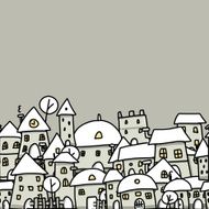 Winter city sketch seamless pattern for your design N3