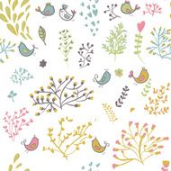 flowers and birds seamless texture pattern N23