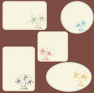 set of five empty colorful travel tags