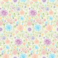 Vector pattern with flowers butterfly dragonfly