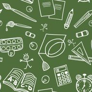 Back to school supplies doodles seamless pattern