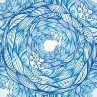 Blue ornate doodle foliage circle seamless pattern N2