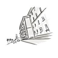 Old district sketch with city road for your design N2