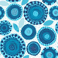 Monochrome seamless pattern of abstract blue flowers