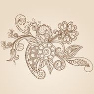 Hand-Drawn Abstract Henna Mehndi Flowers and Paisley N2