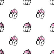 Seamless pattern with doodle cupcakes