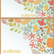 Autumn horizontall banner set Leaf branches berries acorn N2