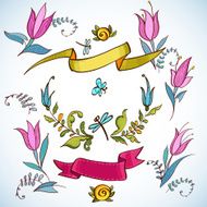 Wedding graphic set laurel wreaths ribbons