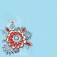 hand draw flowers on blue grunge background