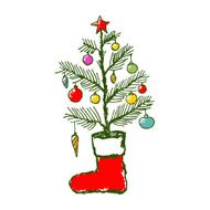 Christmas hand drawn fir tree and sock for xmas