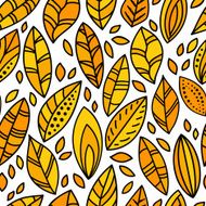 Autumn yellow doodle leaves on white seamless pattern vector