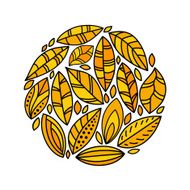 Autumn yellow doodle leaves circle composition on white vector