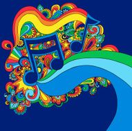 Psychedelic Groovy Vector Music Notes Illustration