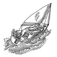 Stick Figure On Sailing Boat In Rough Waters Drawing